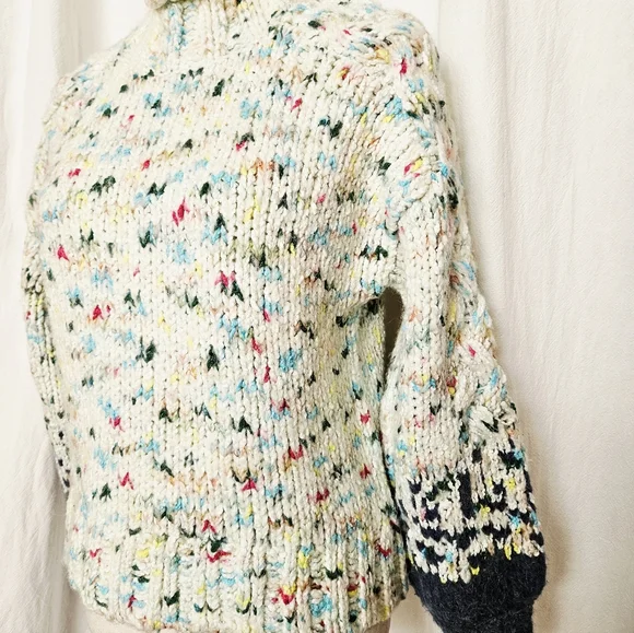 Anthropologie Gaia Sweater XXS COZY Blue Chunky Knit Confetti NWT Mock Neck - Picture 2 of 11
